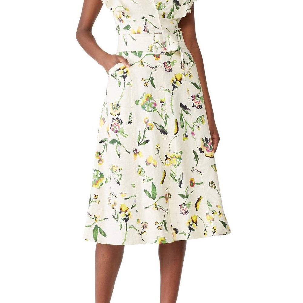 Tanya Taylor Inez Dress Linen Blend Midi Dress